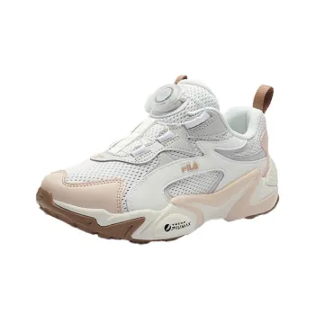 FILA KIDS BOA Anti Slip Wear Resistant Low Top Retro Running Shoes White Light Pink Teenagers