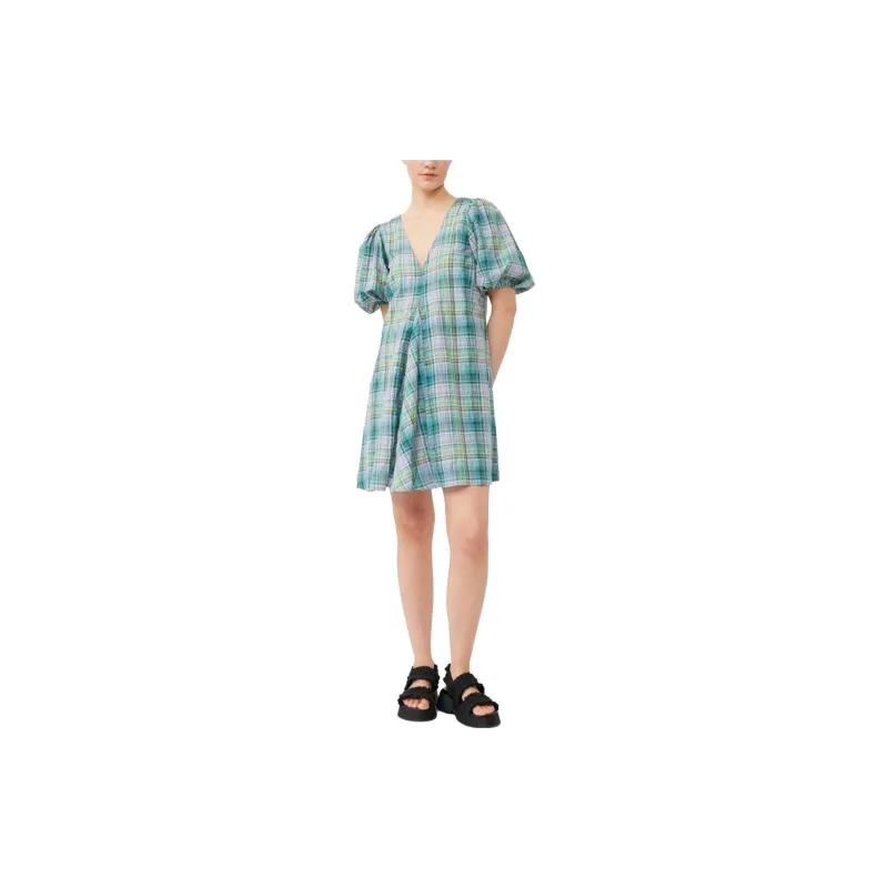 GANNI Check-pattern V-neck Minidress-1