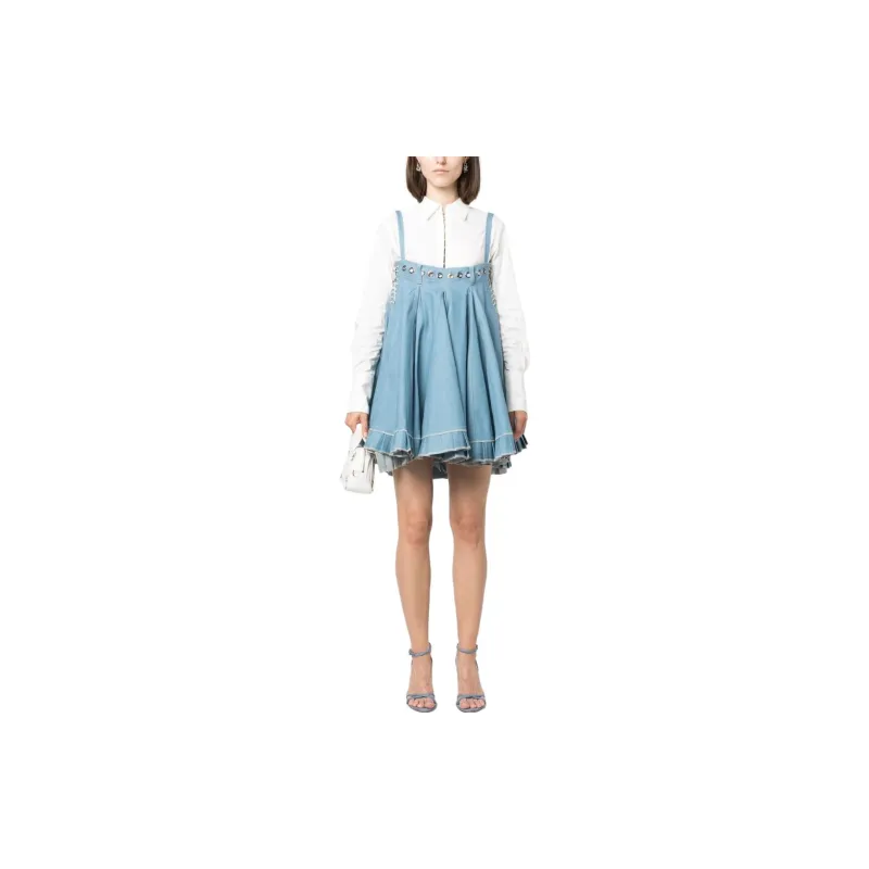 Ludovic de Saint Sernin Embellished Denim Babydoll Minidress-1