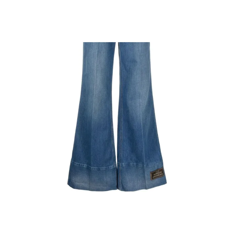 GUCCI Denim Flare GUCCI Label Pants Dark Blue Washed-4
