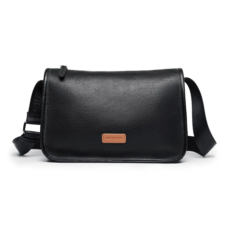 SEPTWOLVES PU Cortex Messenger Bag Crossbody Bag QPL Unisex Black-0
