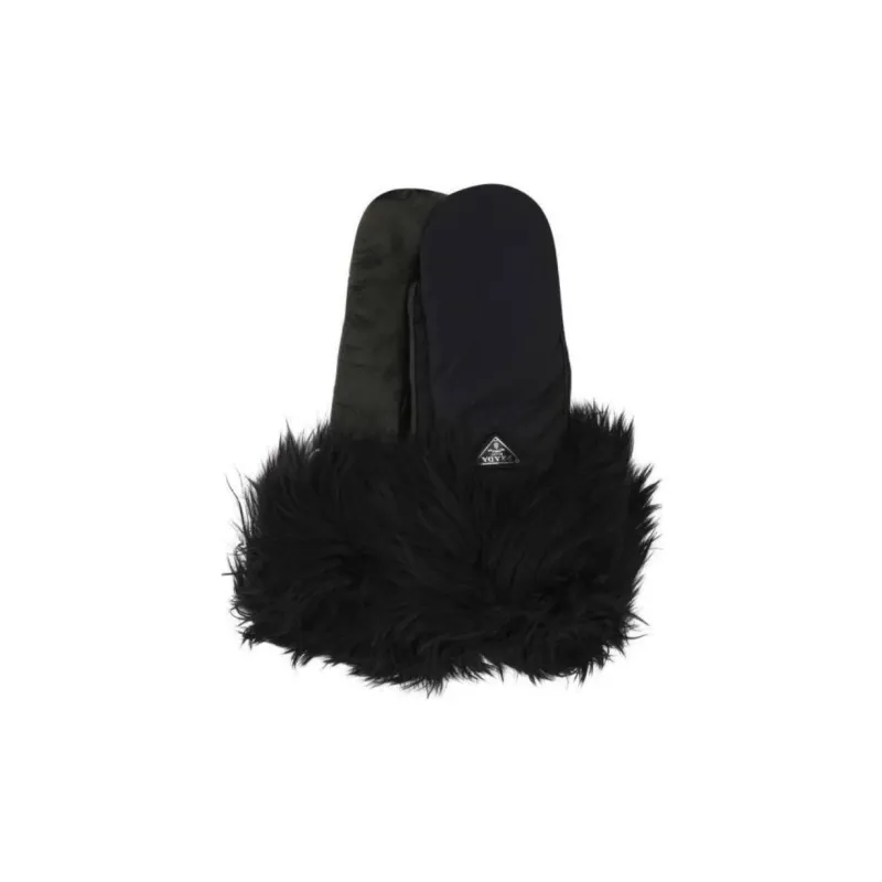 PRADA Logo Plaque Fax Fur Gloves-1