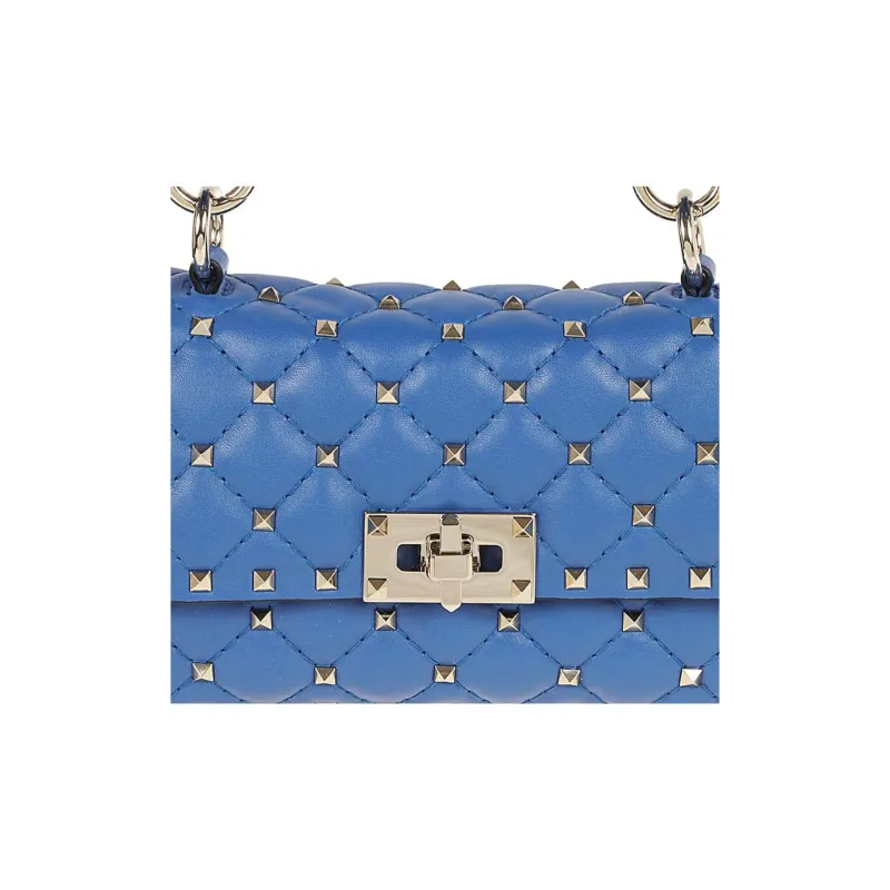 Valentino ROCKSTUD SPIKE Lambskin Nappa Leather Shoulder Bag Crossbody Bag Handbag Small Size Women's Blue-3