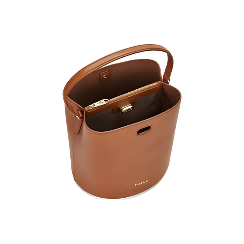 Furla Danae Leather Bucket Bags Crossbody Bag Shoulder Bag Small Size Women's Cognac-2