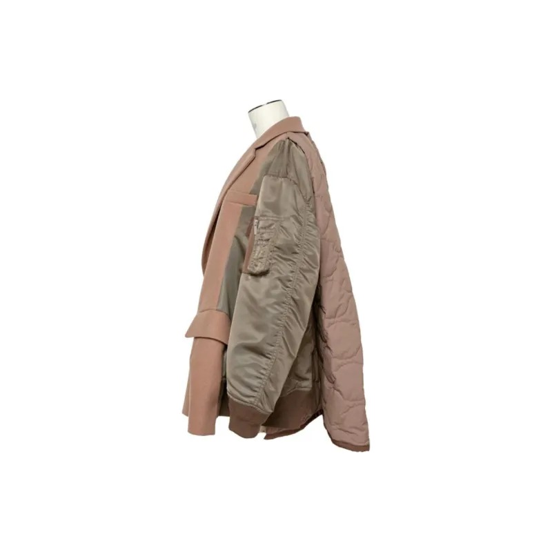 Sacai Wool Melton Nylon Twill Quilted Coat 'Beige/Khaki'-2