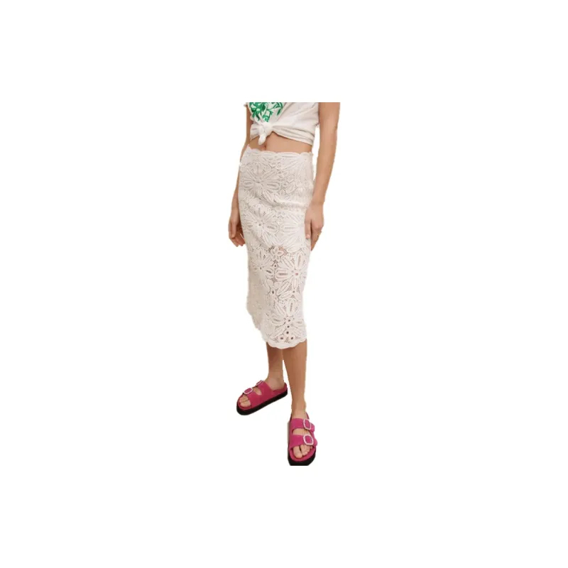 Maje SS23 Capsule Series Casual Long Skirts Women's White-5