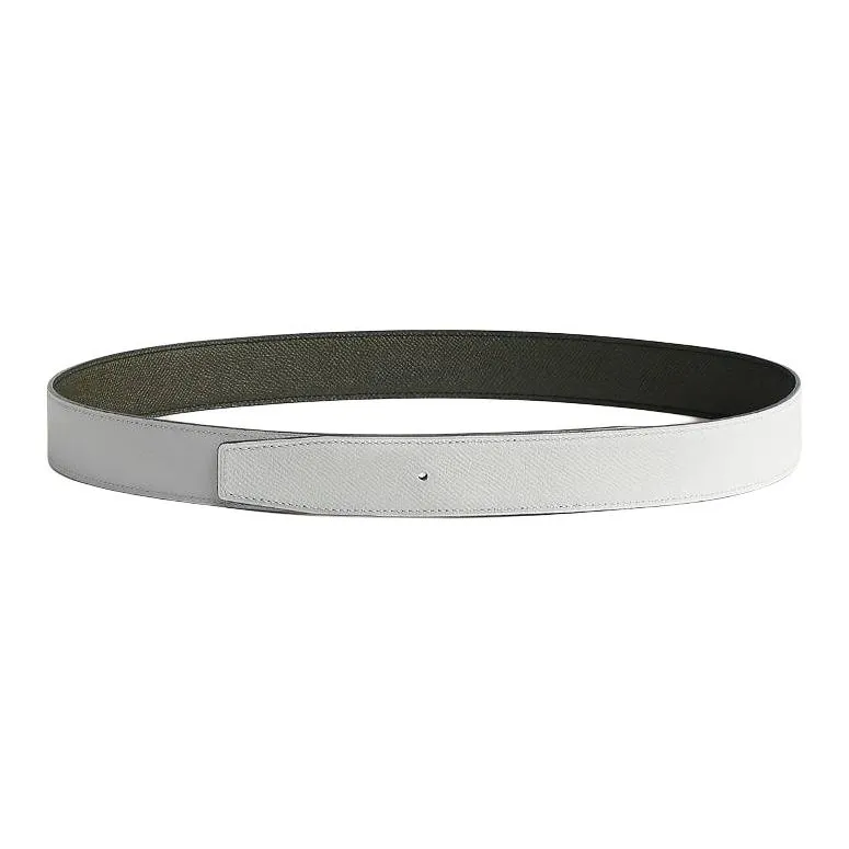 HERMES Calfskin Leather Belts Unisex White Green Width: 3.2CM-0