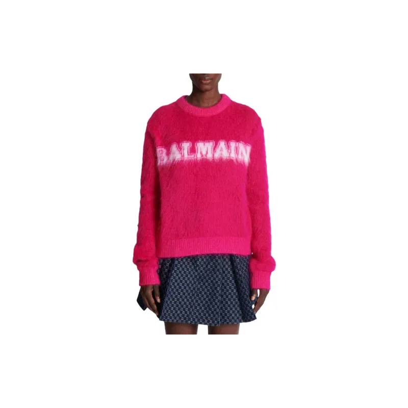 BALMAIN Logo Jacquard Crewneck Knitted Jumper-1