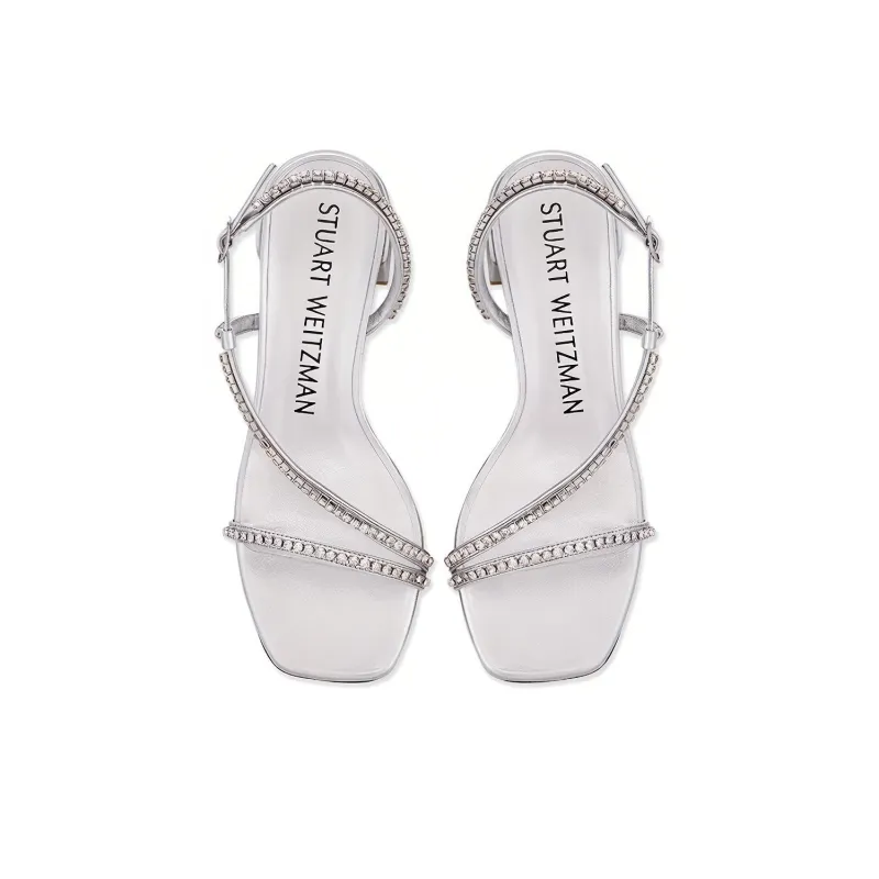 Stuart Weitzman/SW Soiree Crystal 35 Strap Sandals Women's Silver-3