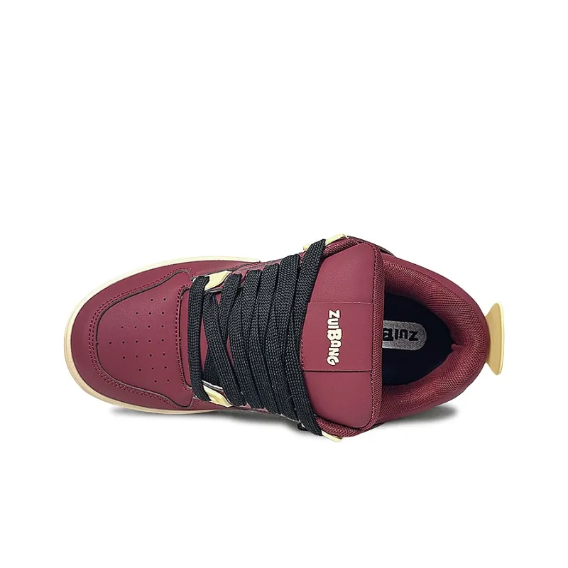 ZUIBANG Puffy Shoes Wear Resistant Low Top Skateboard Shoes Women's Angora Red-3