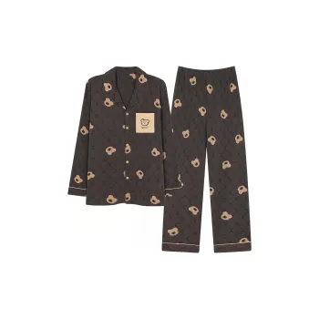Montagut Pajama Set Fall And Winter Unisex 2 Pack Charcoal Black/Ecru