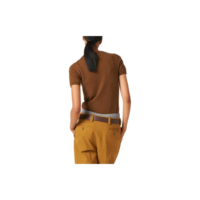 MIU MIU Logo Intarsia Knitted Short Sleeved Pullover-7