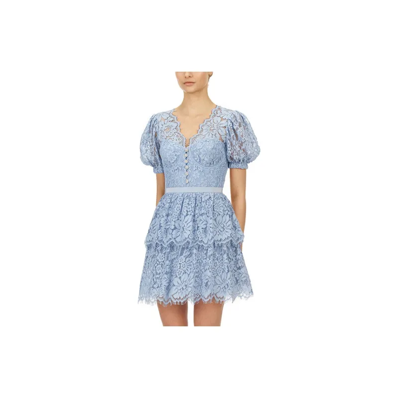 Self portrait Short Sleeved Dress Women's Blue-5