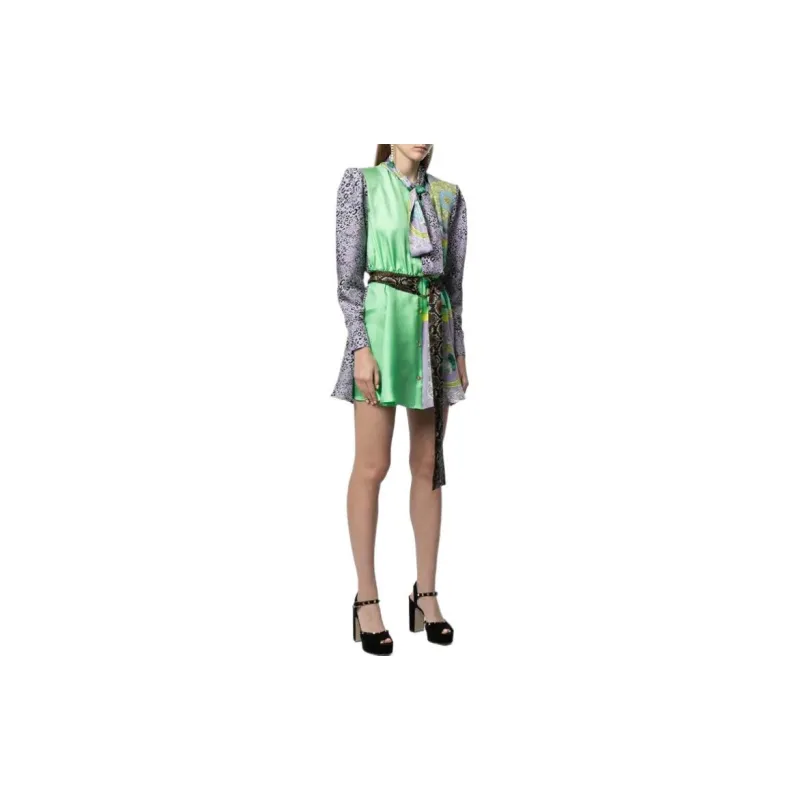 VERSACE Barocco Patchwork Print Cropped Silk Shirt 'Gold/Brown/White'-3