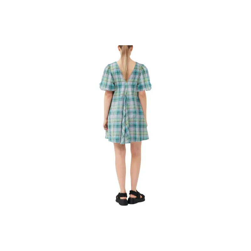 GANNI Check-pattern V-neck Minidress-2