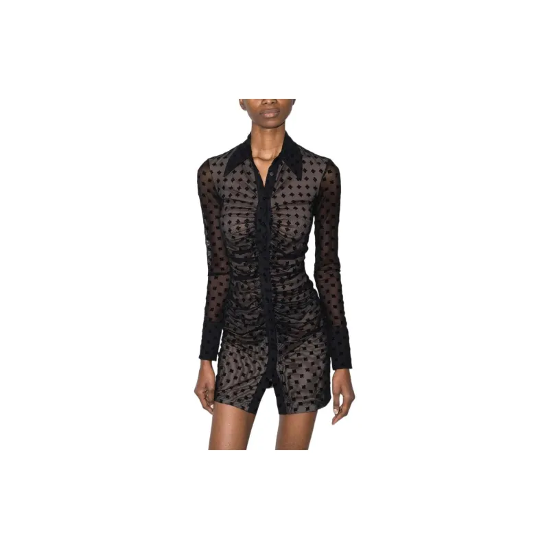 Misbhv Ruched Long-Sleeved Mini Shirt Dress-1