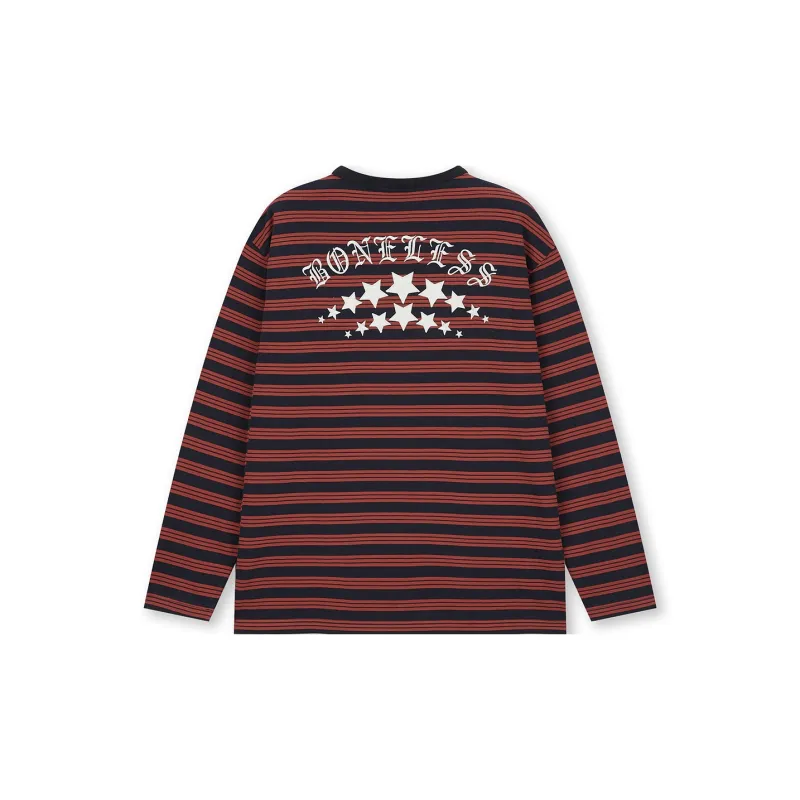 BONELESS T Shirt Unisex Navy Blue & Red Stripes Color-1