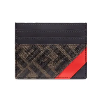 FENDI Leather Wallet Card Holder Card Holder Men's Brown/Red