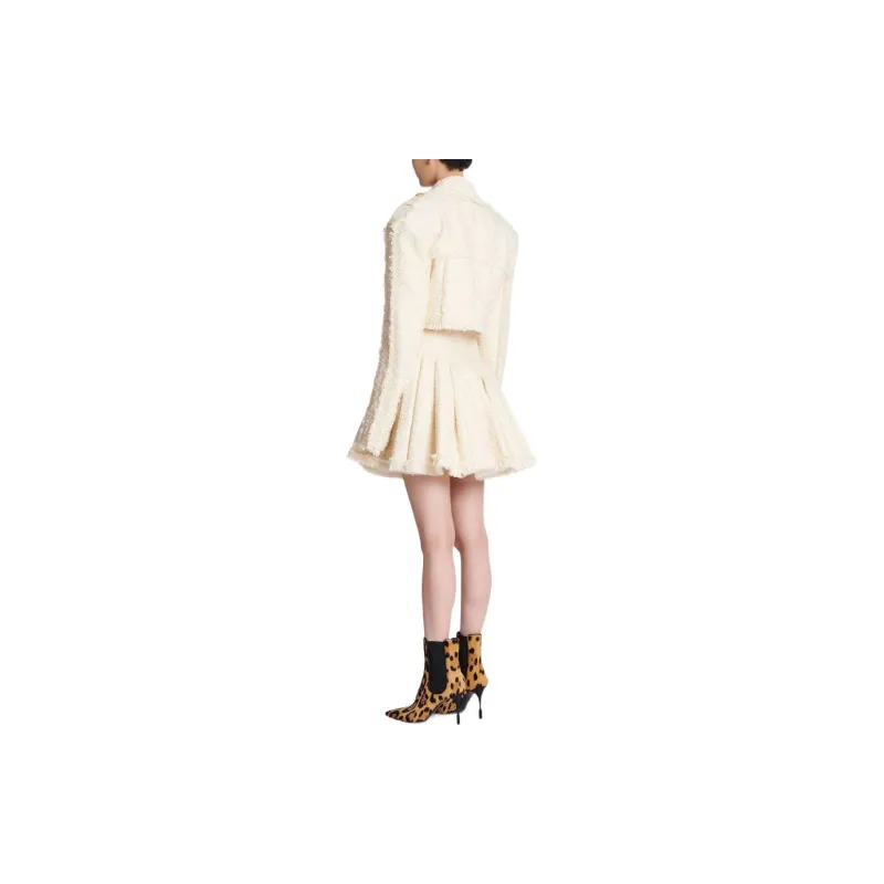 BALMAIN Cropped Coats Women's Beige-2
