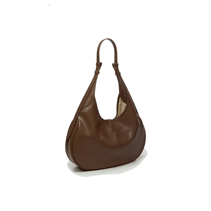 Simedin Cow Leather Shoulder Bag Medium Size Women's Deep Black/Brown-5