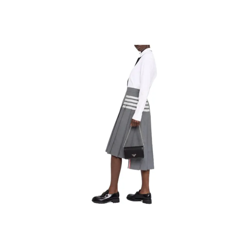 THOM BROWNE Pleated Asymmetric Midi Skirt-3