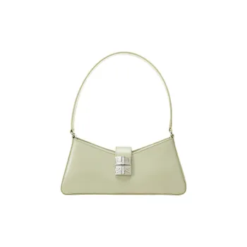 SHANSHUIJI Cow Leather Shoulder Bag, Handbag, Shoulder Bag Women's Sage Green/Horsehair Brown