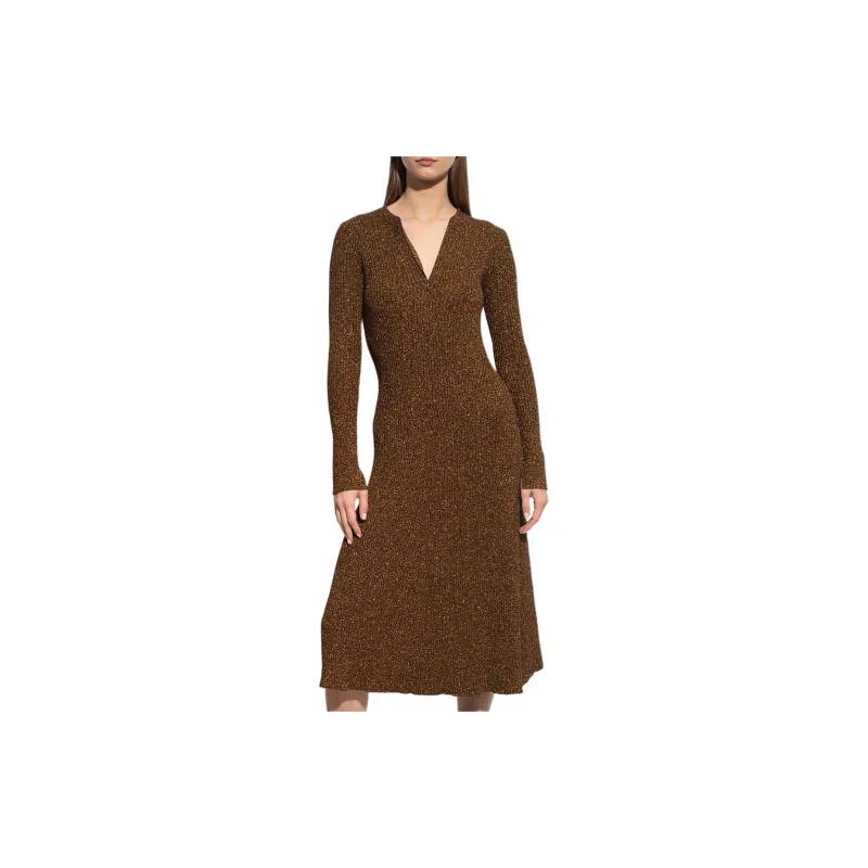 GANNI Long-Sleeved Dresses Women's Brown-5