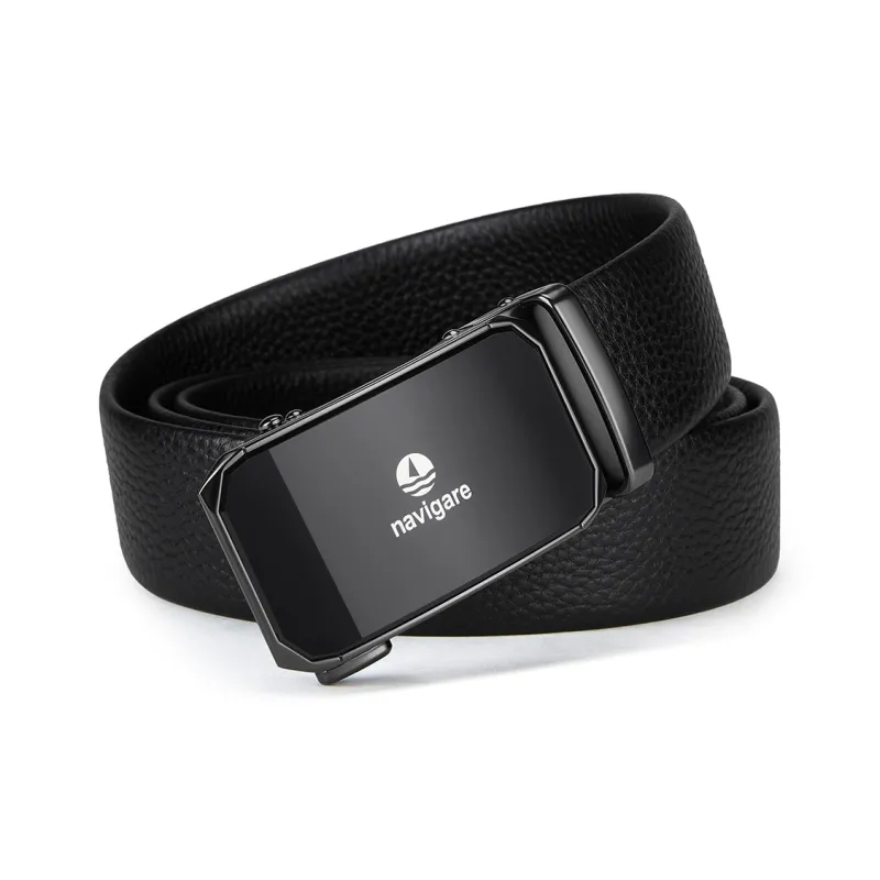NAVIGARE Top Grain Cow Leather Leather Belts Men's Black Width  3.5cm-0