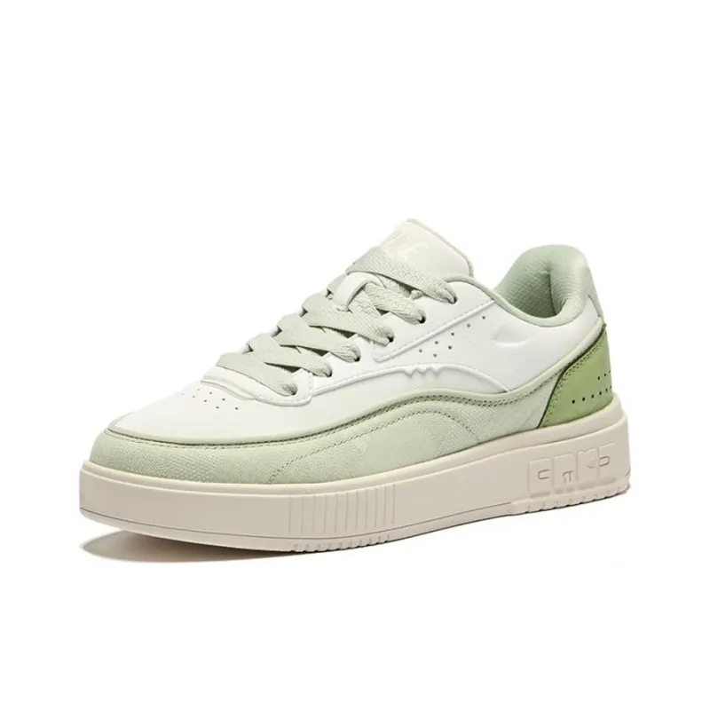 Erke Fun Play Slip-Resistant Breathable Low-Top Skateboard Shoes Women's Microcrystal White Dome Gray Green-2