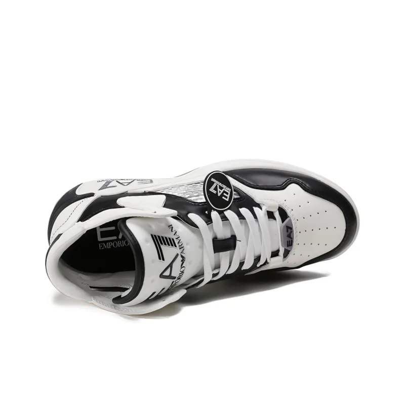 EMPORIO ARMANI EA7 SS22 Mid-Top Stylish Skateboarding Shoes Men's White Black-4