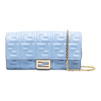 FENDI Baguette Nappa Leather Baguette Bag Wallet, Shoulder Bag, Crossbody Bag Women's Blue