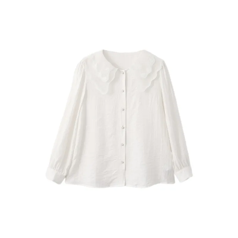 VIMLY Chiffon Shirt Women's Apricot-1