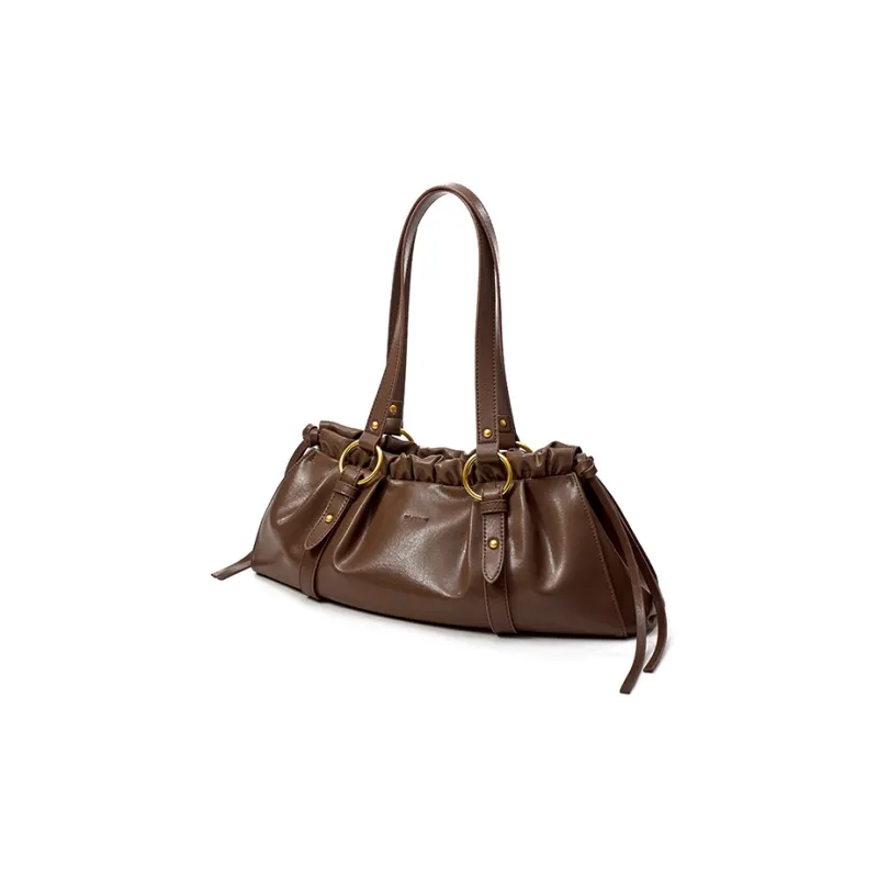 Simedin Cow Split Leather Bonded Synthetic Leather Shoulder Bag Regular Women's Coffee-2