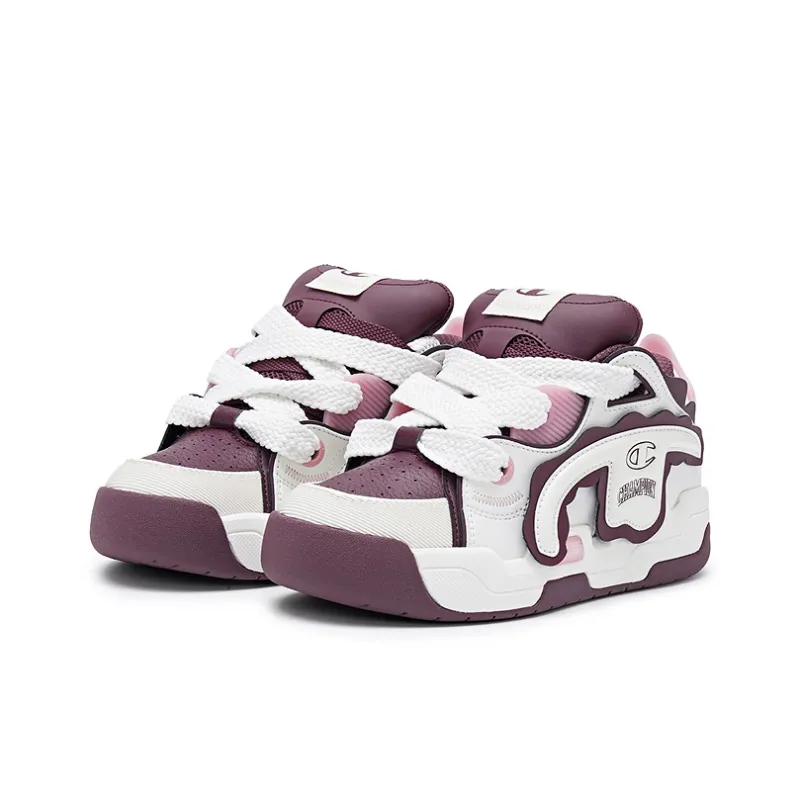 Champion Low-Top Skateboard Shoes Women's Milk White Night Brown Red-2