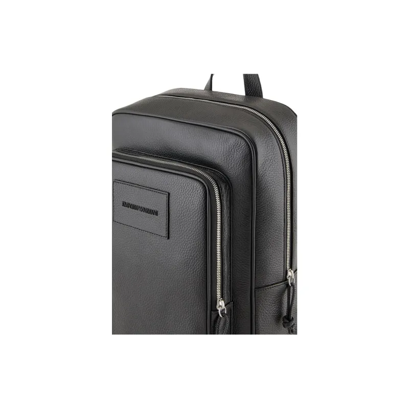 EMPORIO ARMANI Brushed Cow Leather Backpack Men's Black-3