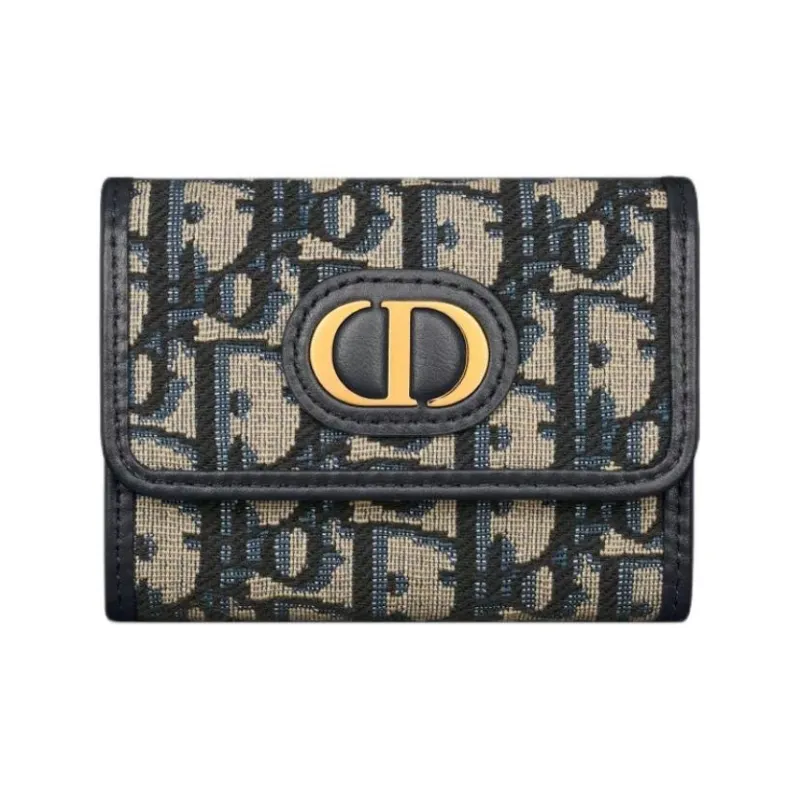 DIOR 30 Montaigne Calfskin With Cotton Wallet Women's Brown-0