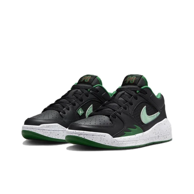Jordan Stadium 90 Slip Resistant Low Top Kids Lifestyle Shoes Black Green Teenagers-2