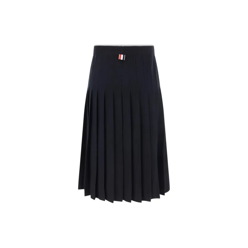 THOM BROWNE High Waist Pleated Knitted Midi Skirt-1