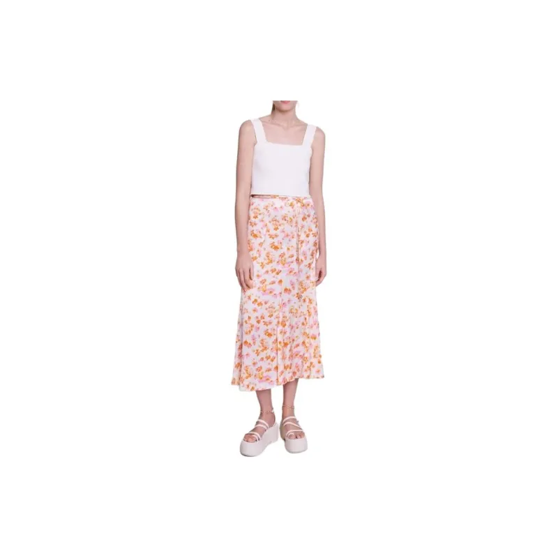 Maje Imprimé Fleur Satin Midi Skirt-1