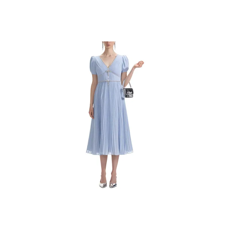 Self portrait Short Sleeved Dresses Women's Misty Blue-1