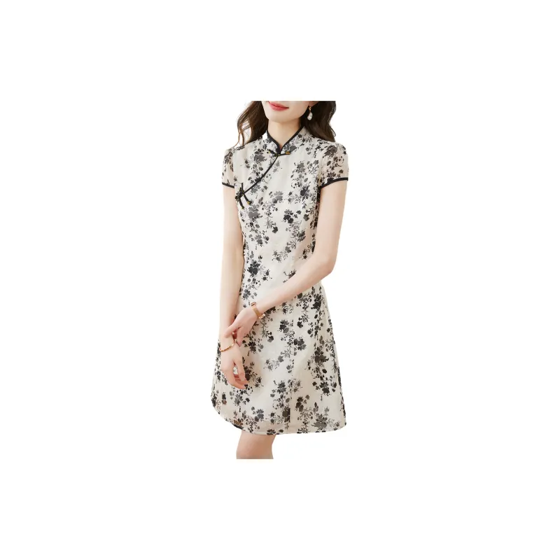 Still Quiet Short Sleeved Dresses Women's Black White-2
