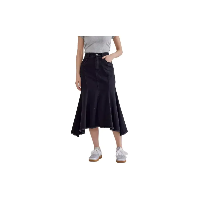 A21 Casual Long Skirts Women's Black Gray Color-1