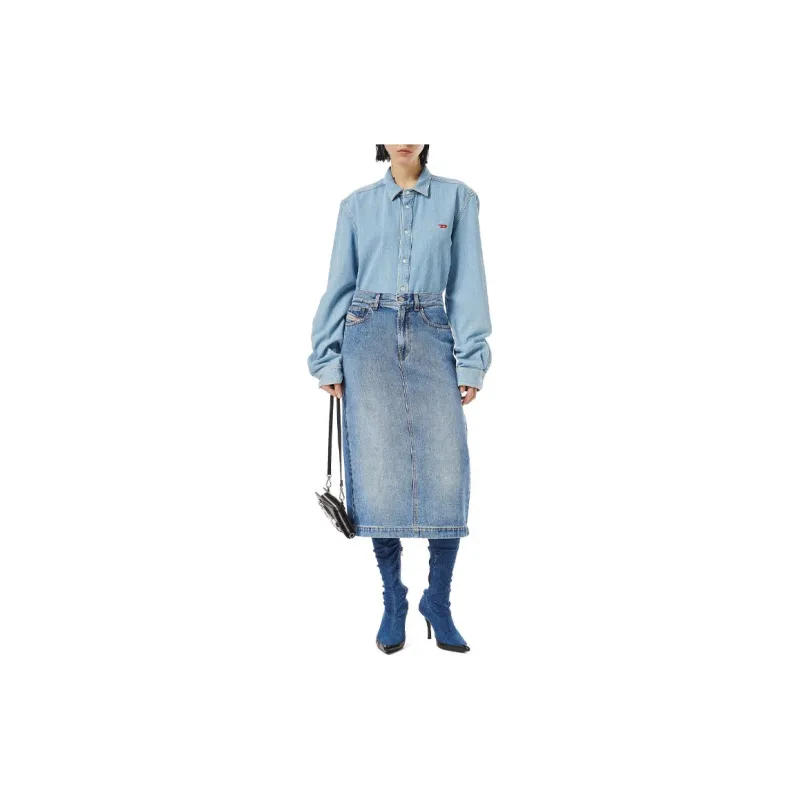 DIESEL Denim Long Skirts Women's Blue-1