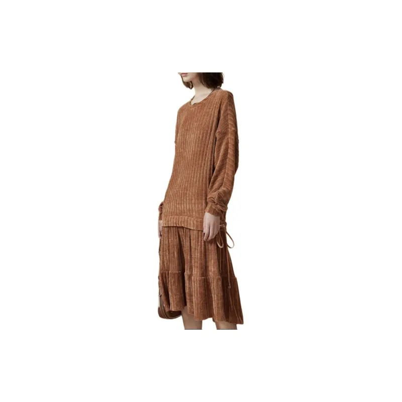 DKNY Long Sleeved Dress Women's Camel-4