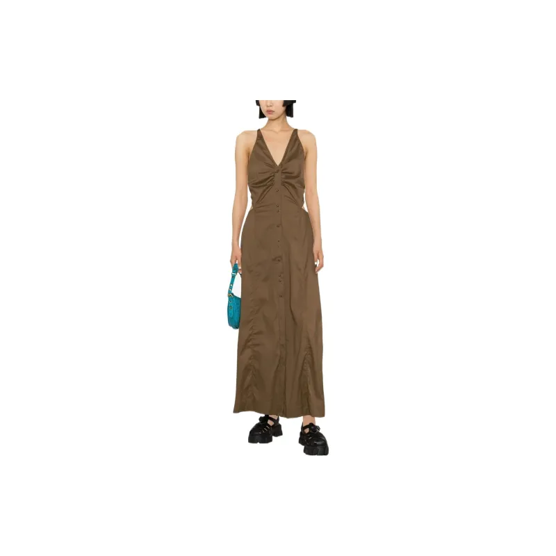 GANNI Sleeveless Dresses Women's Brown-2
