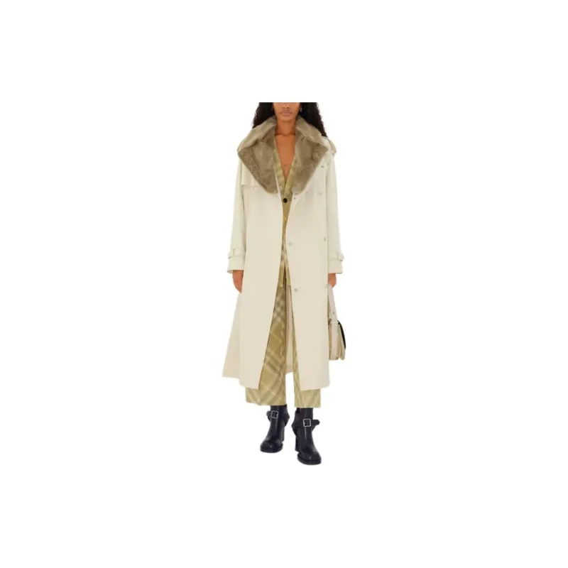 Burberry Trench Coat Women's Plain White Fabric-4