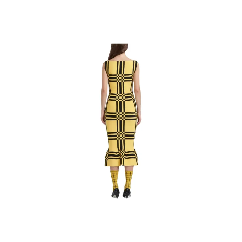 MARNI Maxi Check Viscose Sheath Dress 'Maize'-2