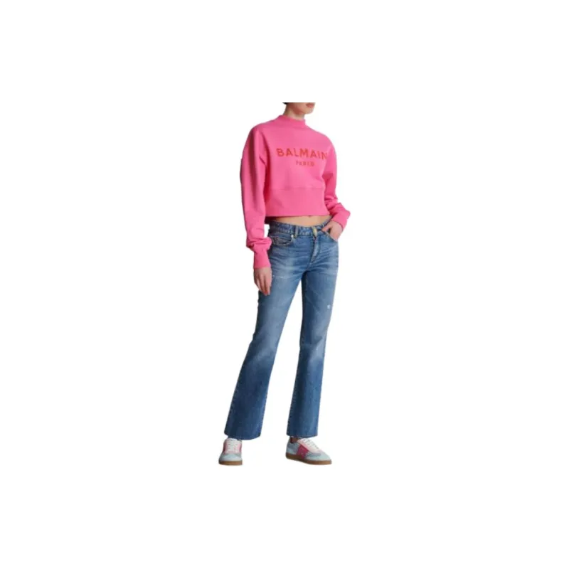 BALMAIN Logo Printed Crewneck Cropped Sweatshirt-3