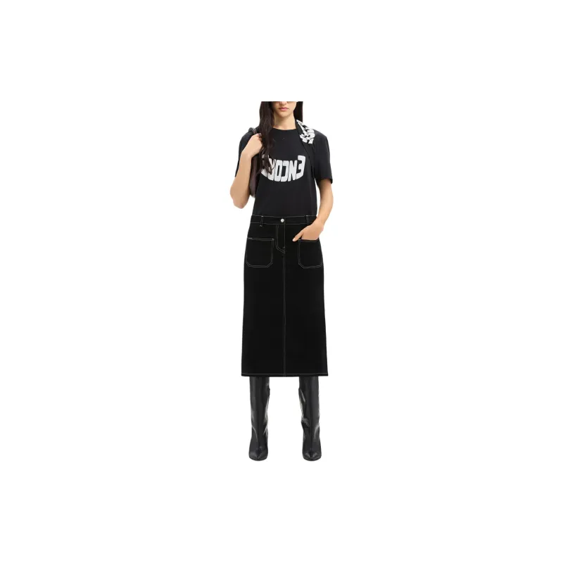 COURREGES Topstitched Denim Midi Skirt-1