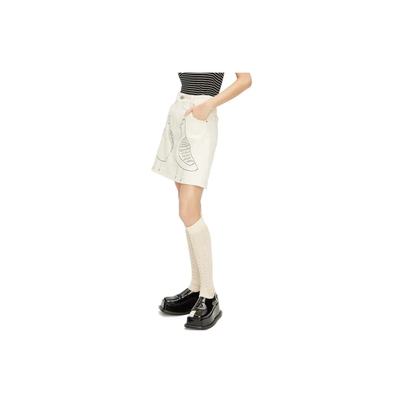 III VIVINIKO Denim Short Skirts Women's Raw White-3